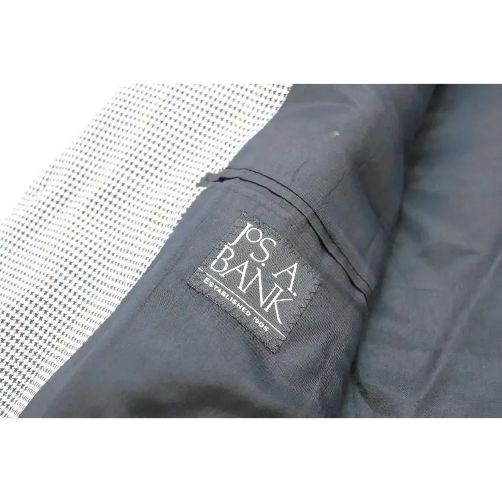 Jos A Bank Blazer Silk Wool Houndstooth 3 Button Sports Jacket Mens Size 43 Long